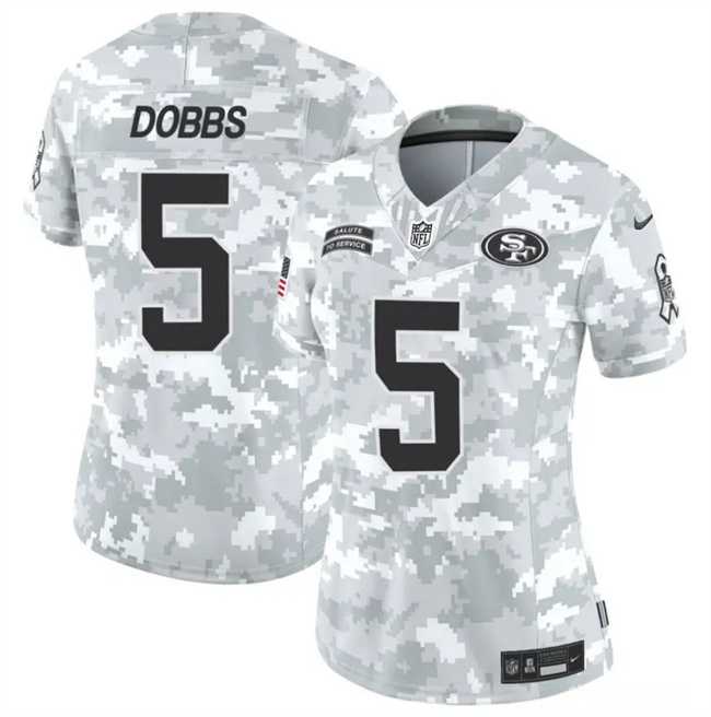 Women%27s San Francisco 49ers #5 Joshua Dobbs 2024 F.U.S.E Arctic Camo Salute To Service Limited Stitched Jersey Dzhi->san francisco 49ers->NFL Jersey